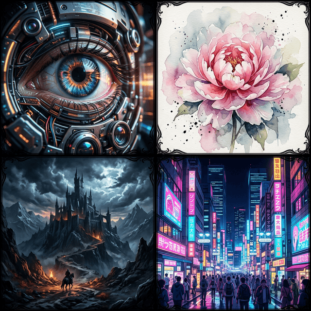 Different AI art styles side by side